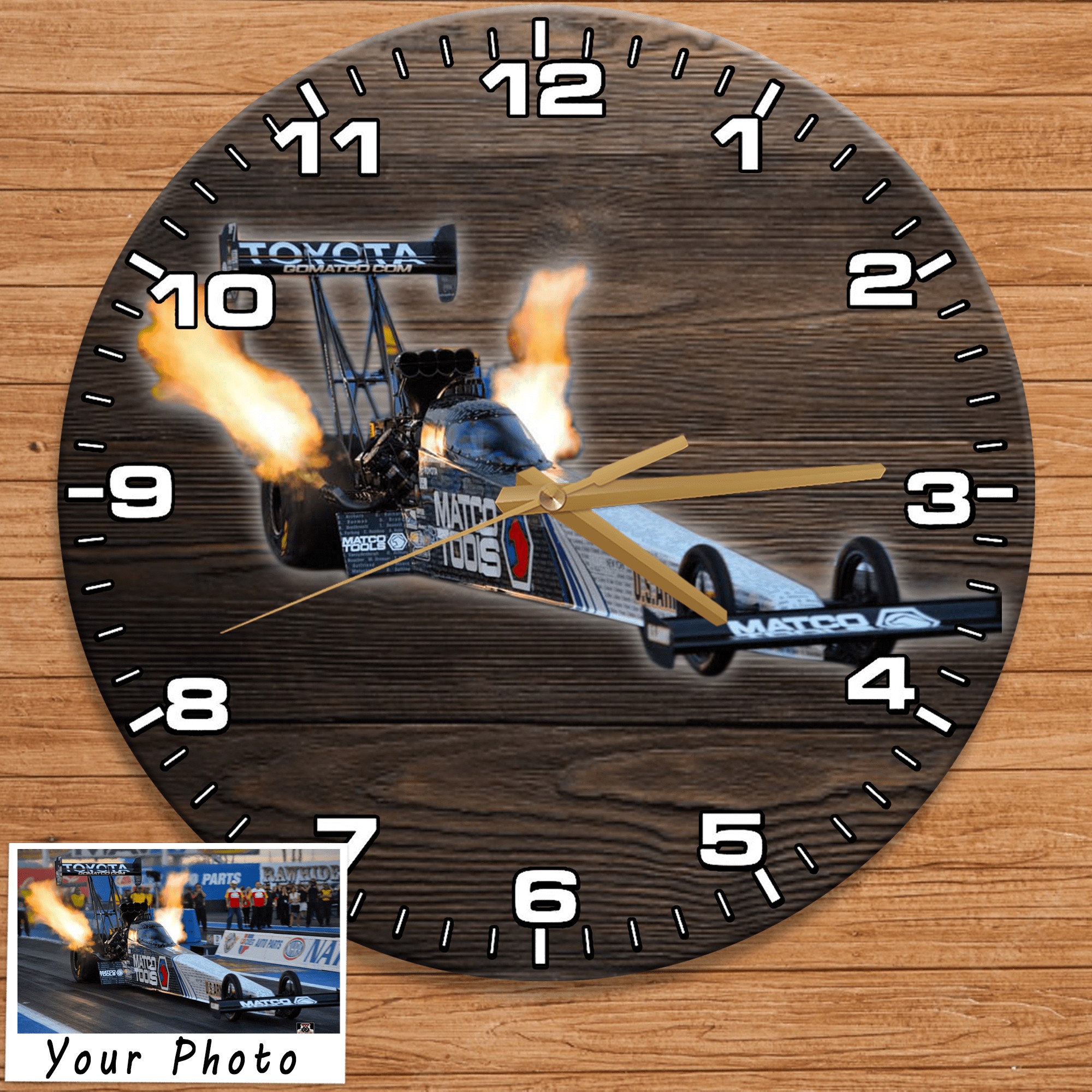 Personalized Photo Drag Racing Wooden Wall Clock KoolKool
