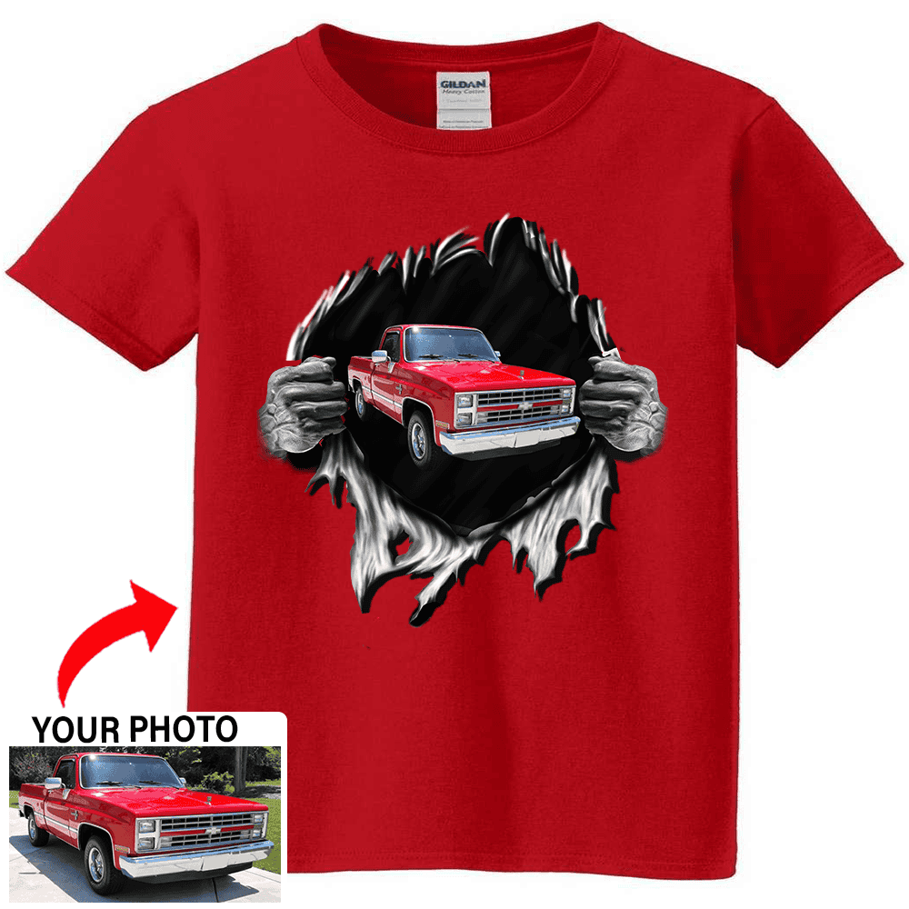 Chevy USA Flag T-Shirt – American Pickup Truck Graphic Tee For Men (Gray) 9 thumbnail image