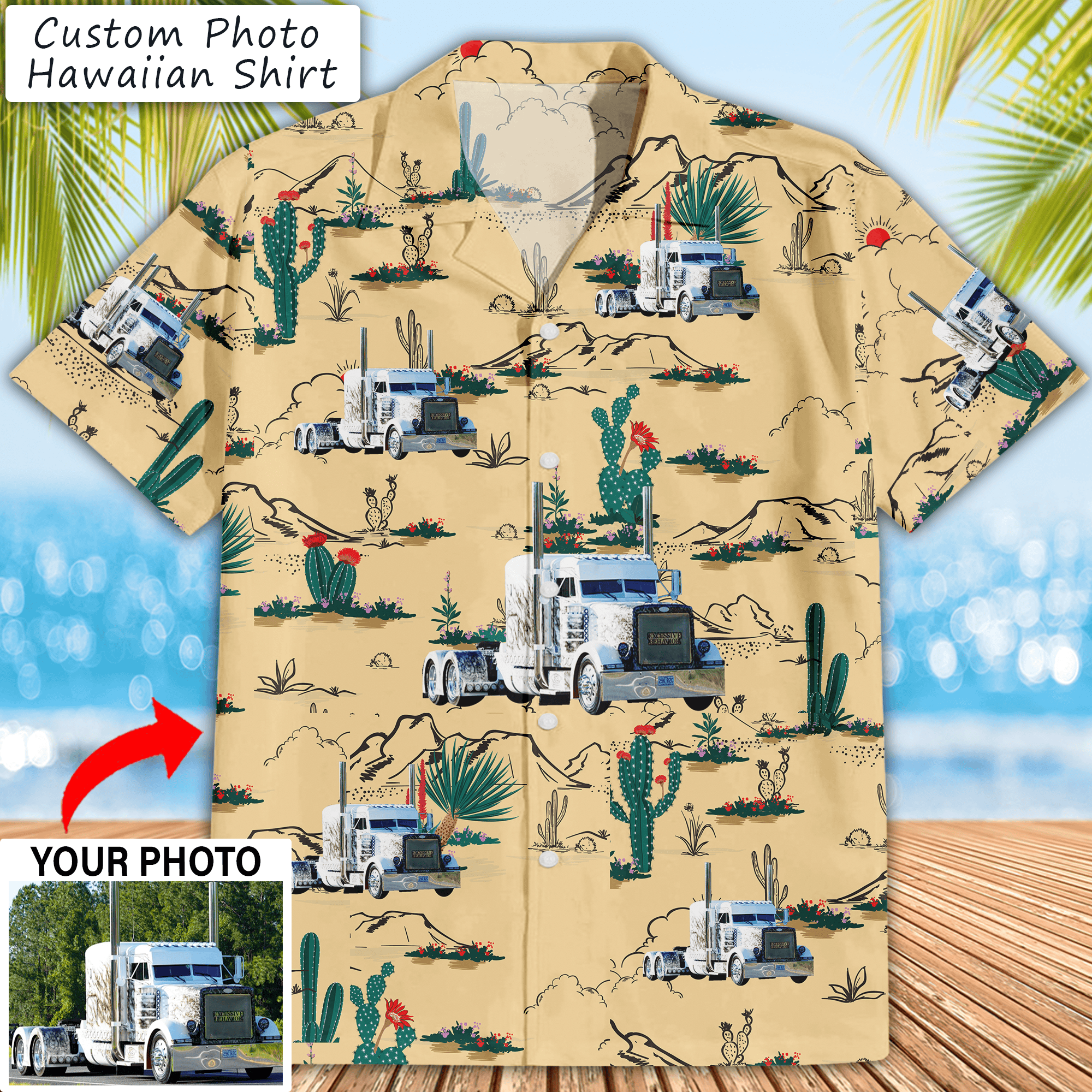 Personalized Photo Big Truck Hawaiian Shirt, Semi-truck Aloha