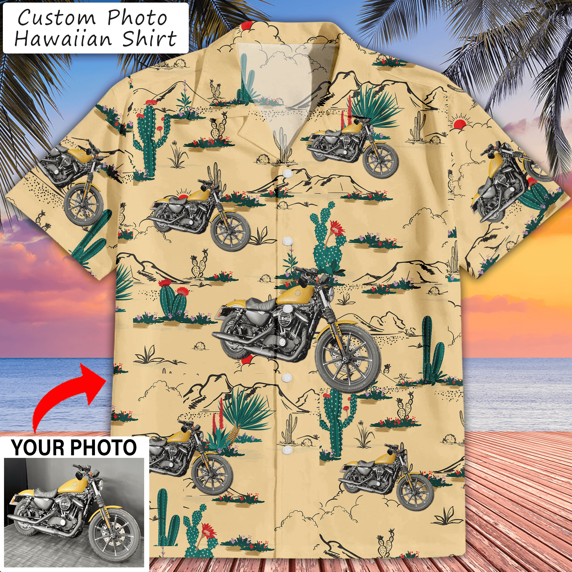 Personalized Photo Motorcycle Hawaiian Shirt, Custom photo Aloha