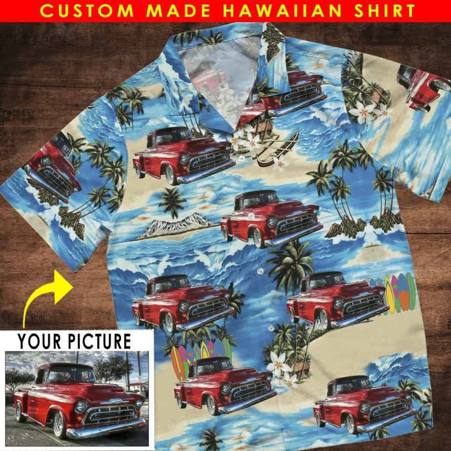 Personalized Photo Pickup Truck Hawaiian Shirt, Classic Truck Xmas gift ...