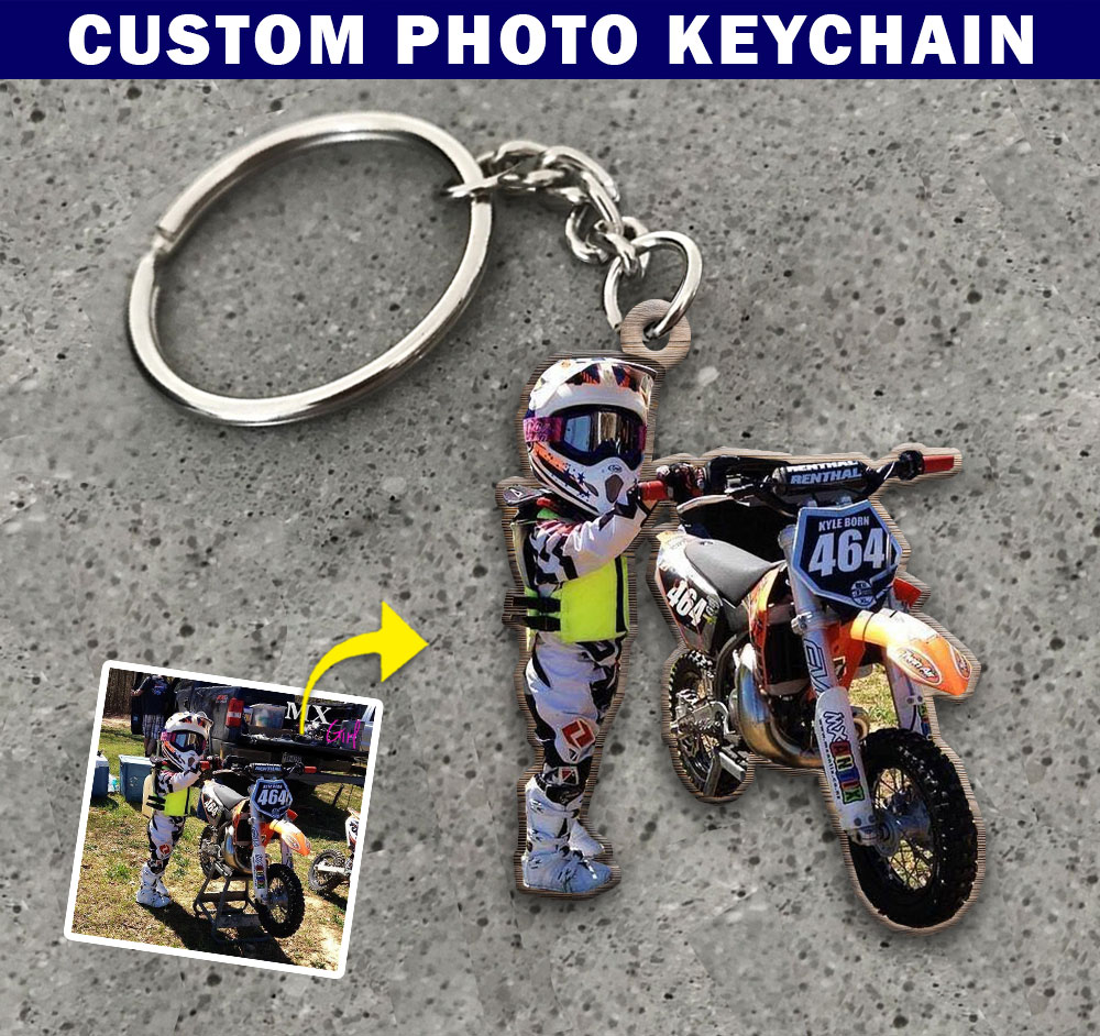 Motocross Personalized Photo Wooden Keychain KoolKool