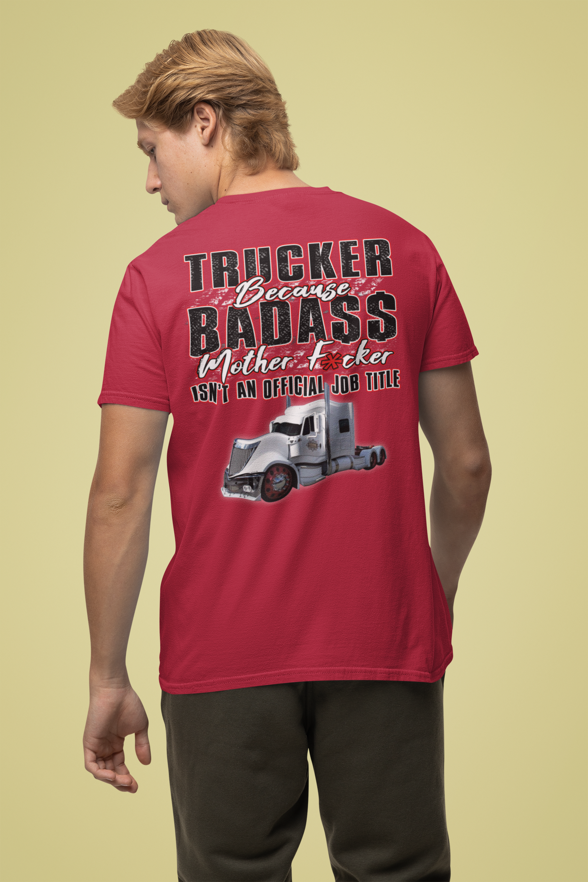 Semi-Trailer Trucker Custom Photo T-shirt print on the back