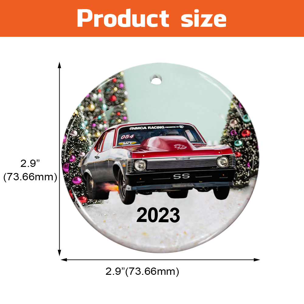 Personalized Photo Drag Racing Lovers Ceramic Ornament, Drag Racing
