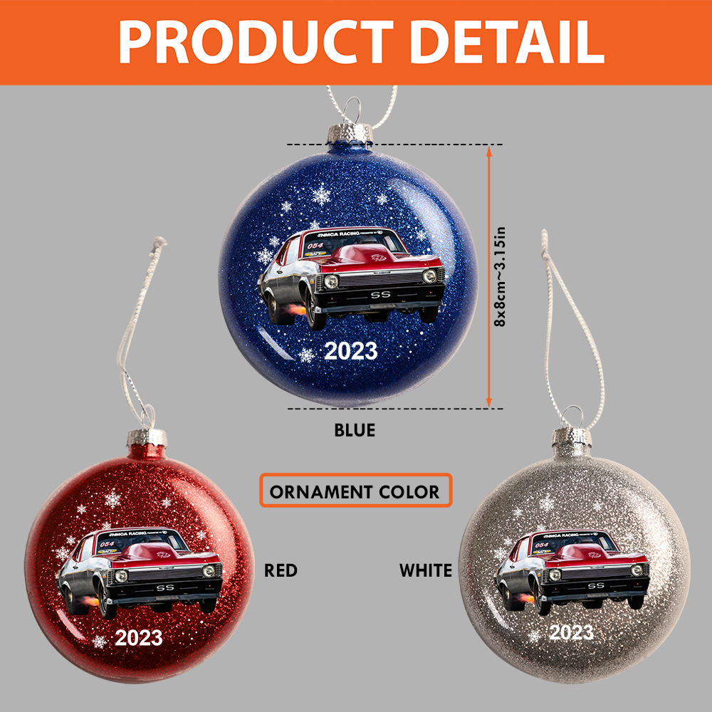 Personalized Photo Drag Racing Lovers Glitter Plastic Ornament, Drag