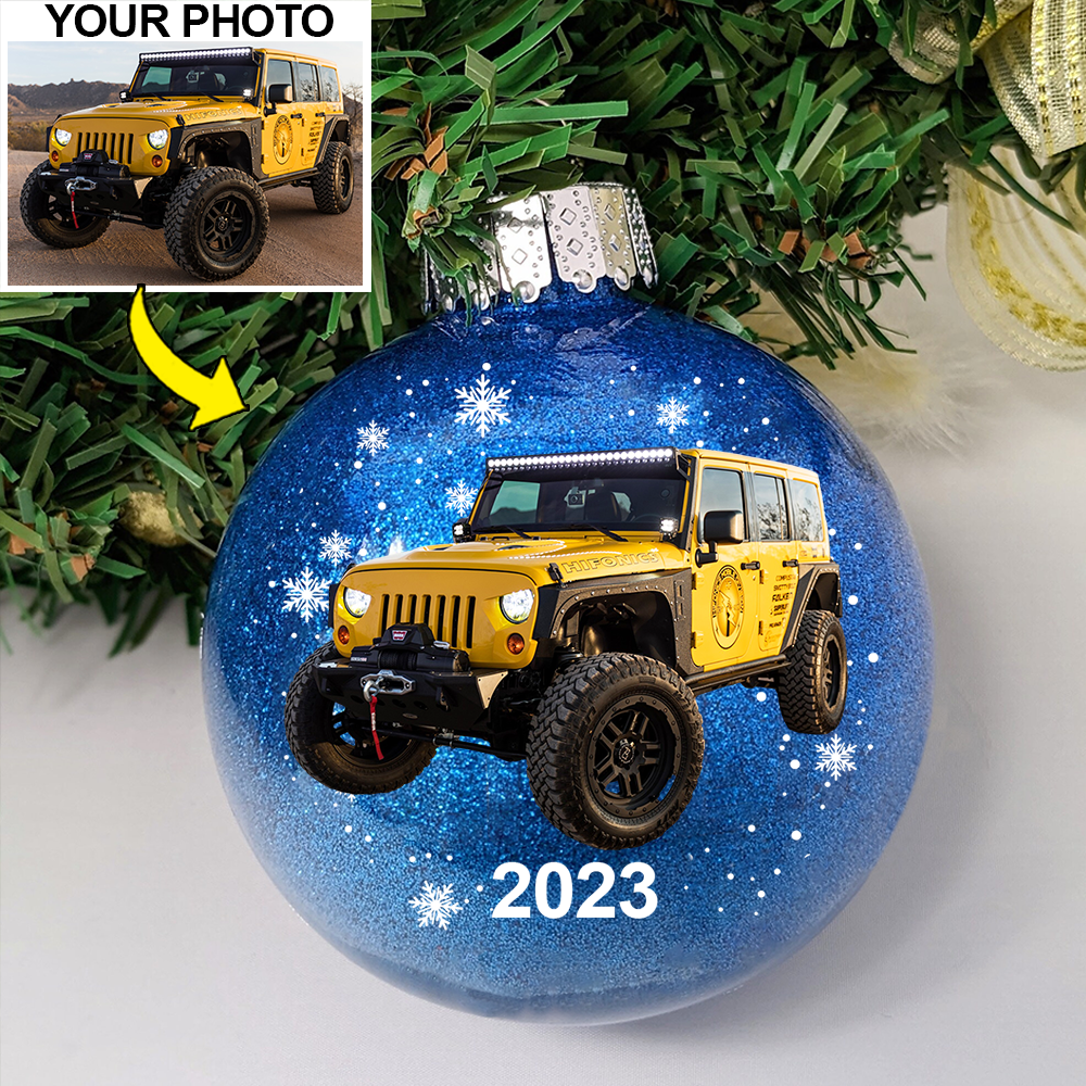 Personalized Photo Jeep Lovers Glitter Plastic Ornament, Jeep Christmas