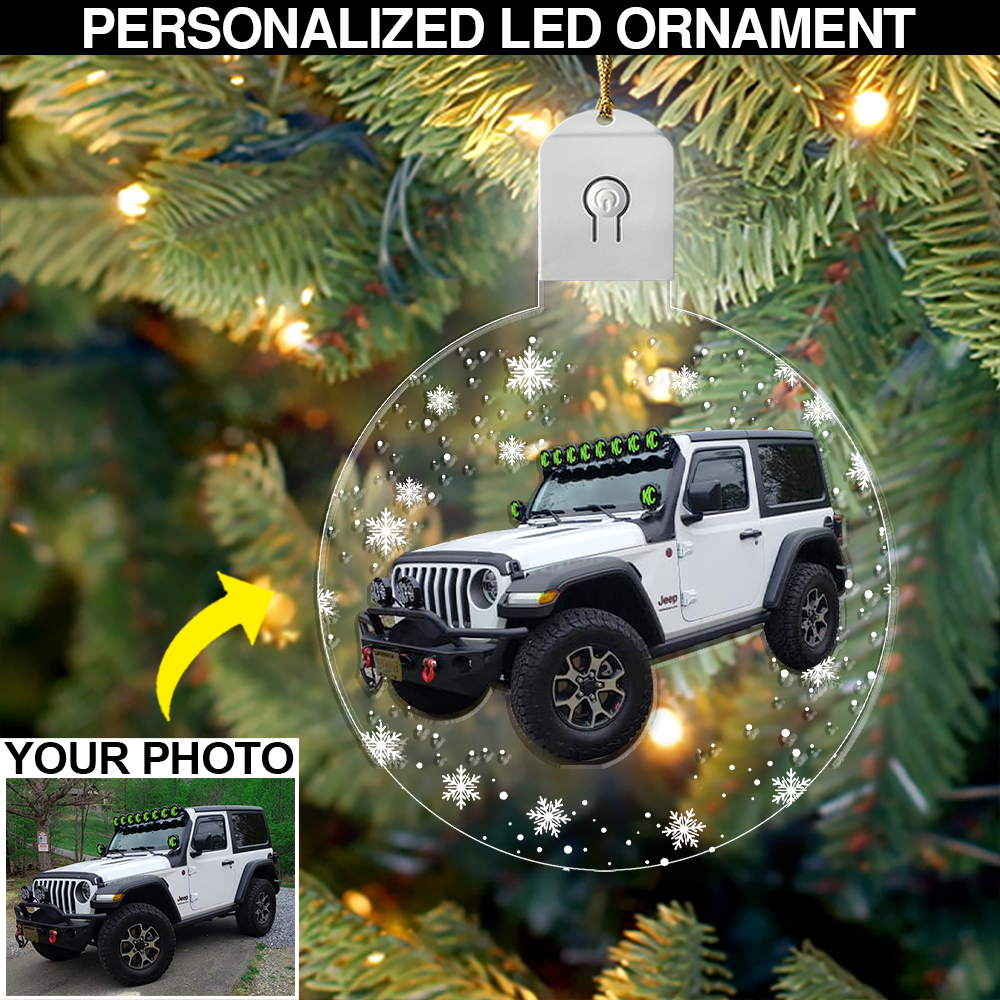 Personalized Photo Jeep offroading Led Ornament, Jeep Christmas tree