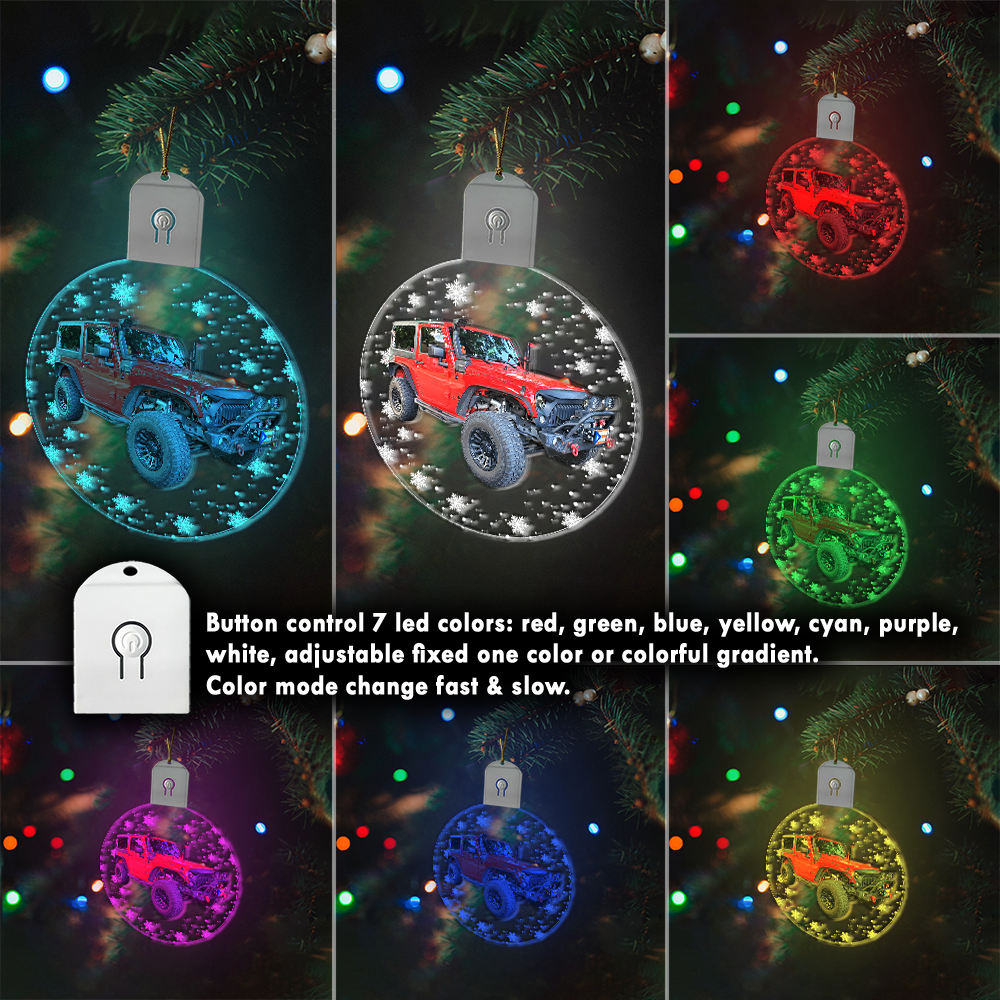 Personalized Photo Jeep off-roading Led Ornament, Jeep Christmas