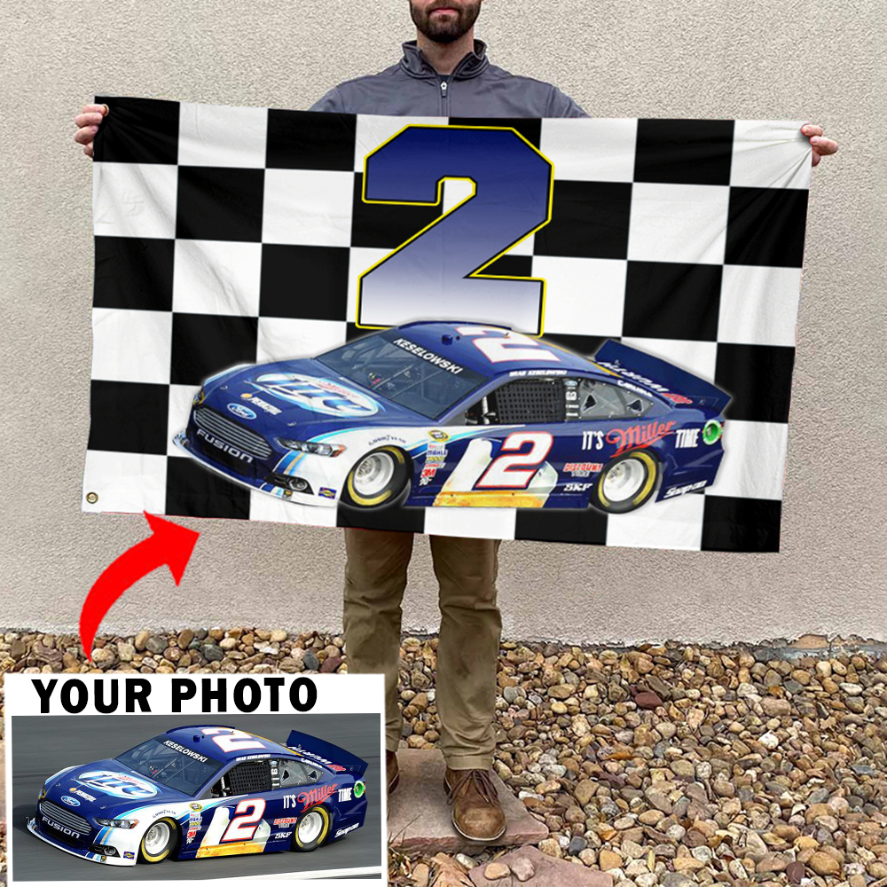Stock Car Racing Custom Photo & Number Checkered Flag (Checkered-BK311 ...