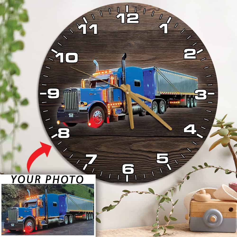 Lorry Clock Personalized Photo Semi-Truck Wall Clock, 12” Wooden, Trucker home ...