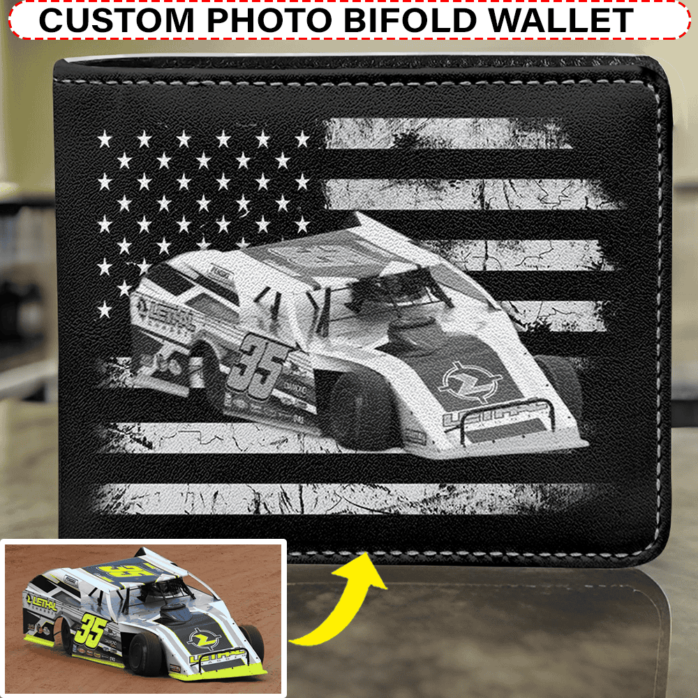 Dirt Track Racing Personalized Leather Men Bifold Wallet, Custom Photo ...